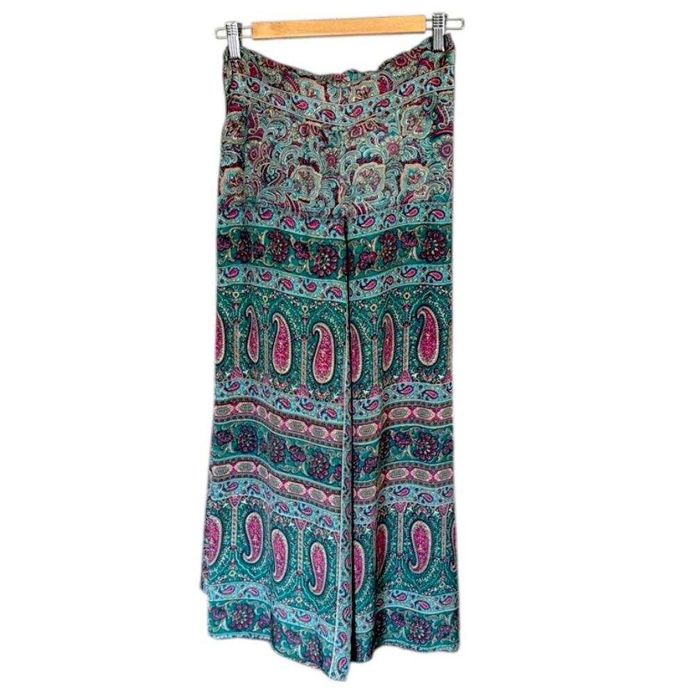 Karma Highway Teal Paisley Wide Leg Palazzo Pants, One Size